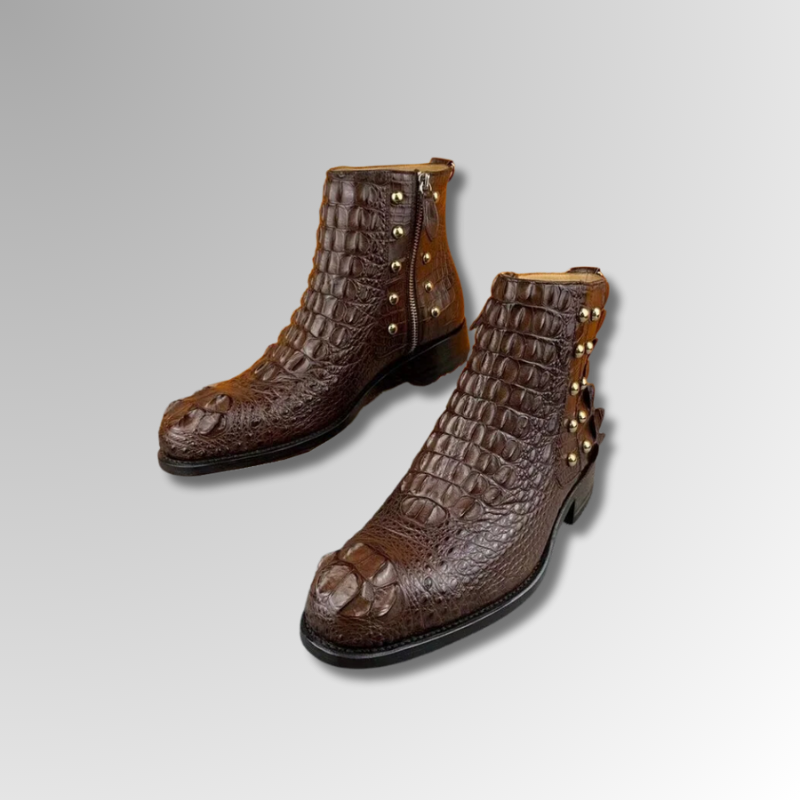 Hand-Stitched Genuine Crocodile Leather Boots