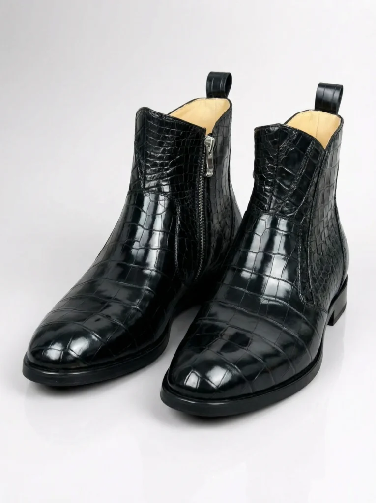 Crocodile Belly Skin Ankle Boots