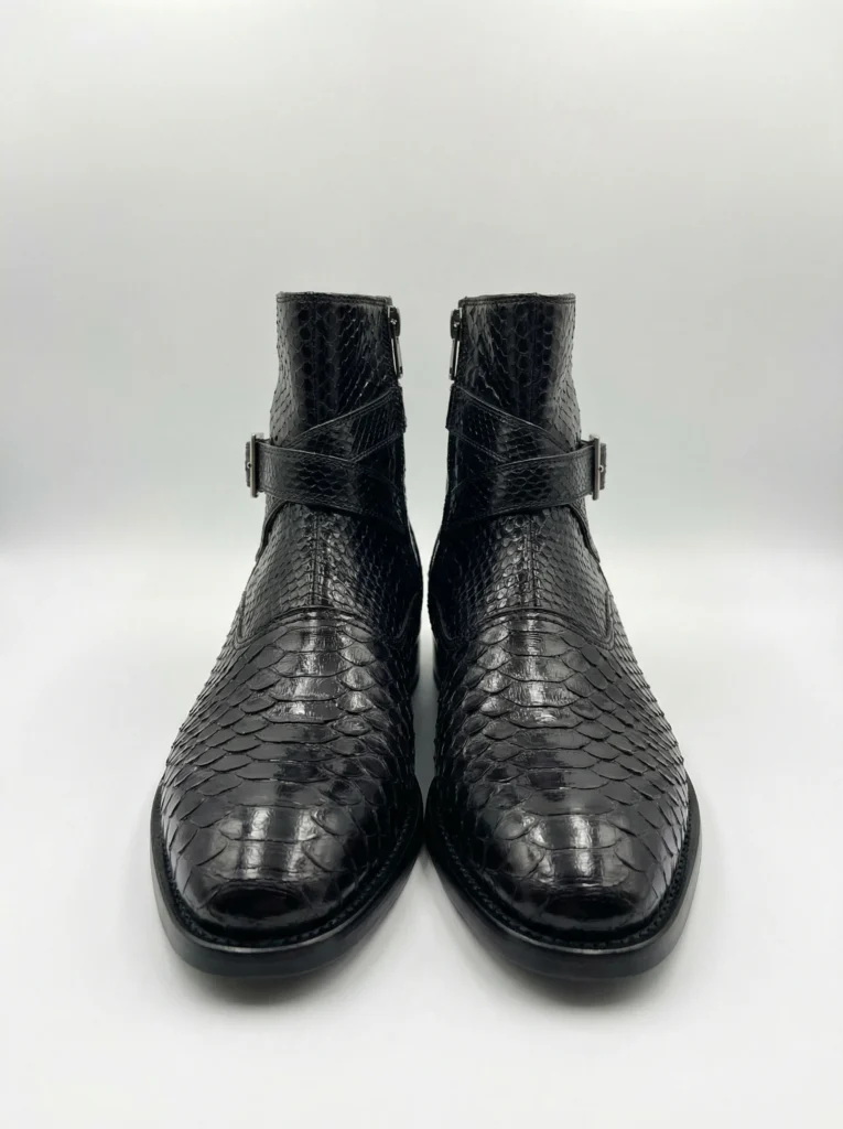 Snake Leather Strap Boots