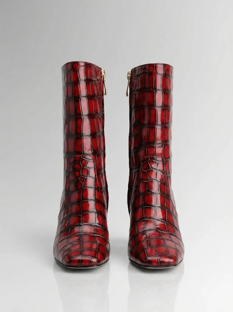 Red Alligator Leather Mid-Calf Boots