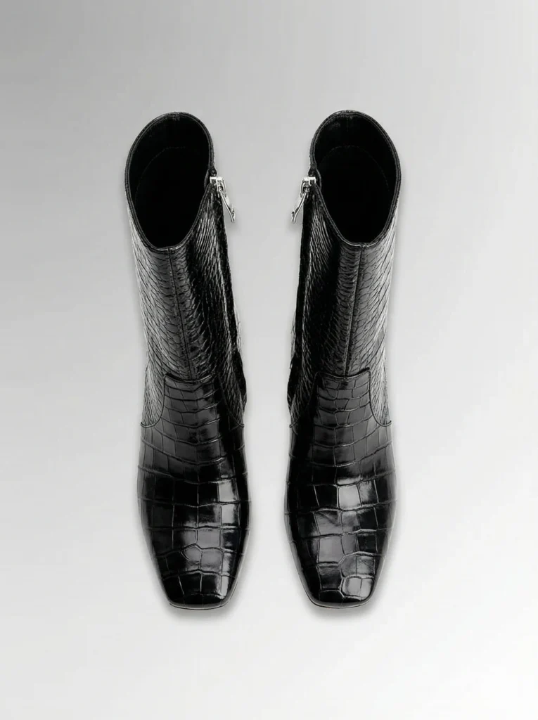 Black Alligator Leather Mid-Calf Boots