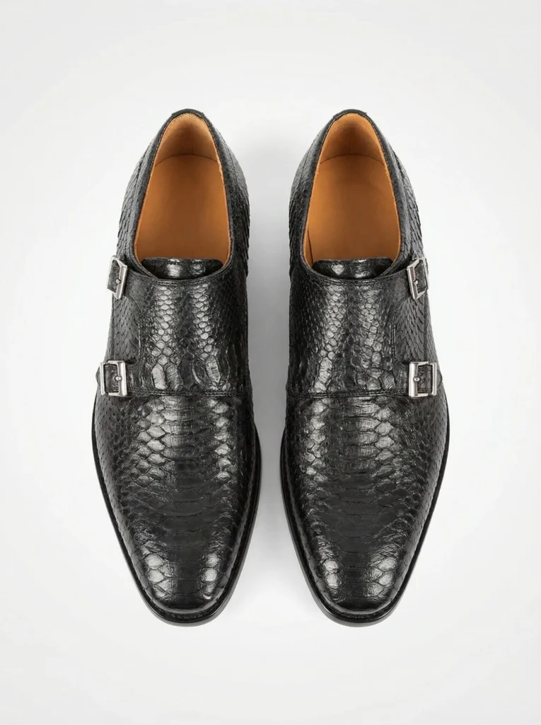 Snake Skin Shoes With Double Buckle Strap