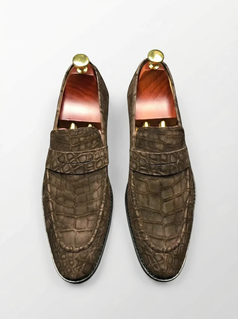 Suede Crocodile Skin Loafers