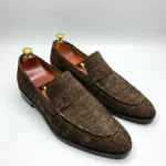 Suede Crocodile Skin Loafers
