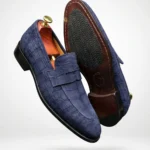 Suede Crocodile Skin Loafers