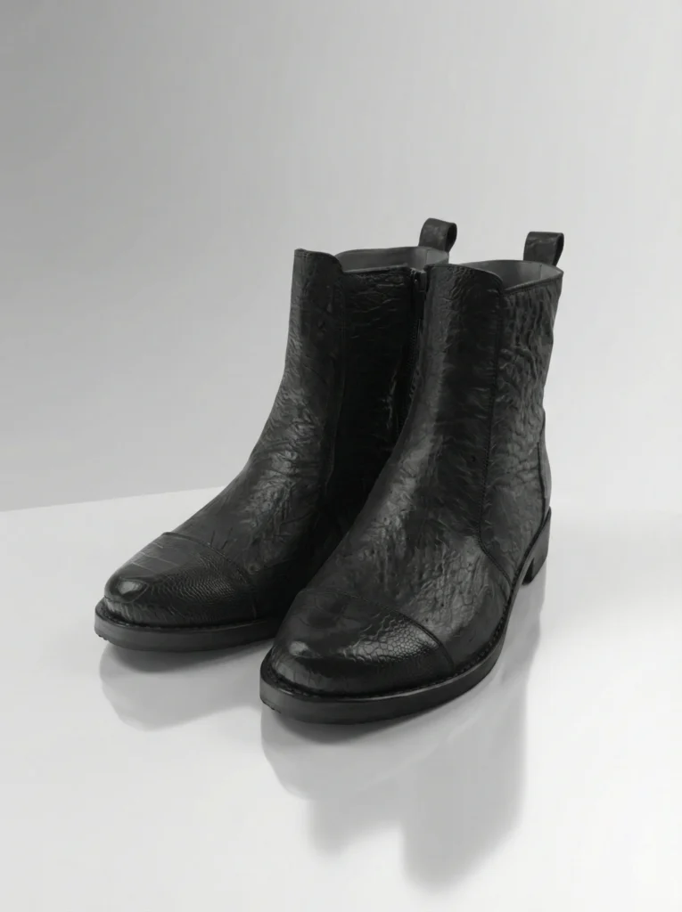 Ostrich Skin Ankle Boots