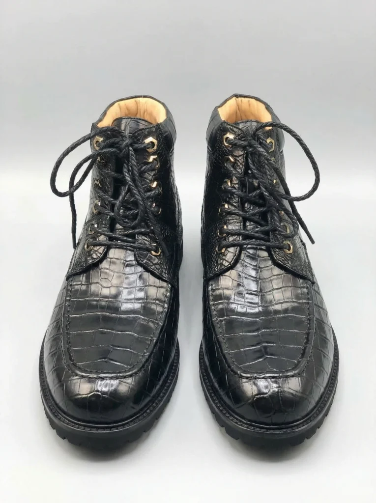 Crocodile Skin Lace-Up Boots