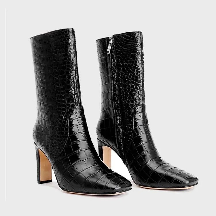 Alligator Leather Mid-Calf Boots