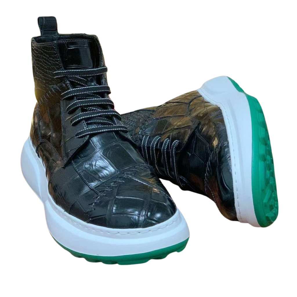 Crocodile Skin High-top Board Sneakers