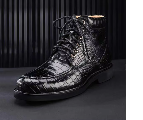 Crocodile Skin Lace-Up Boots