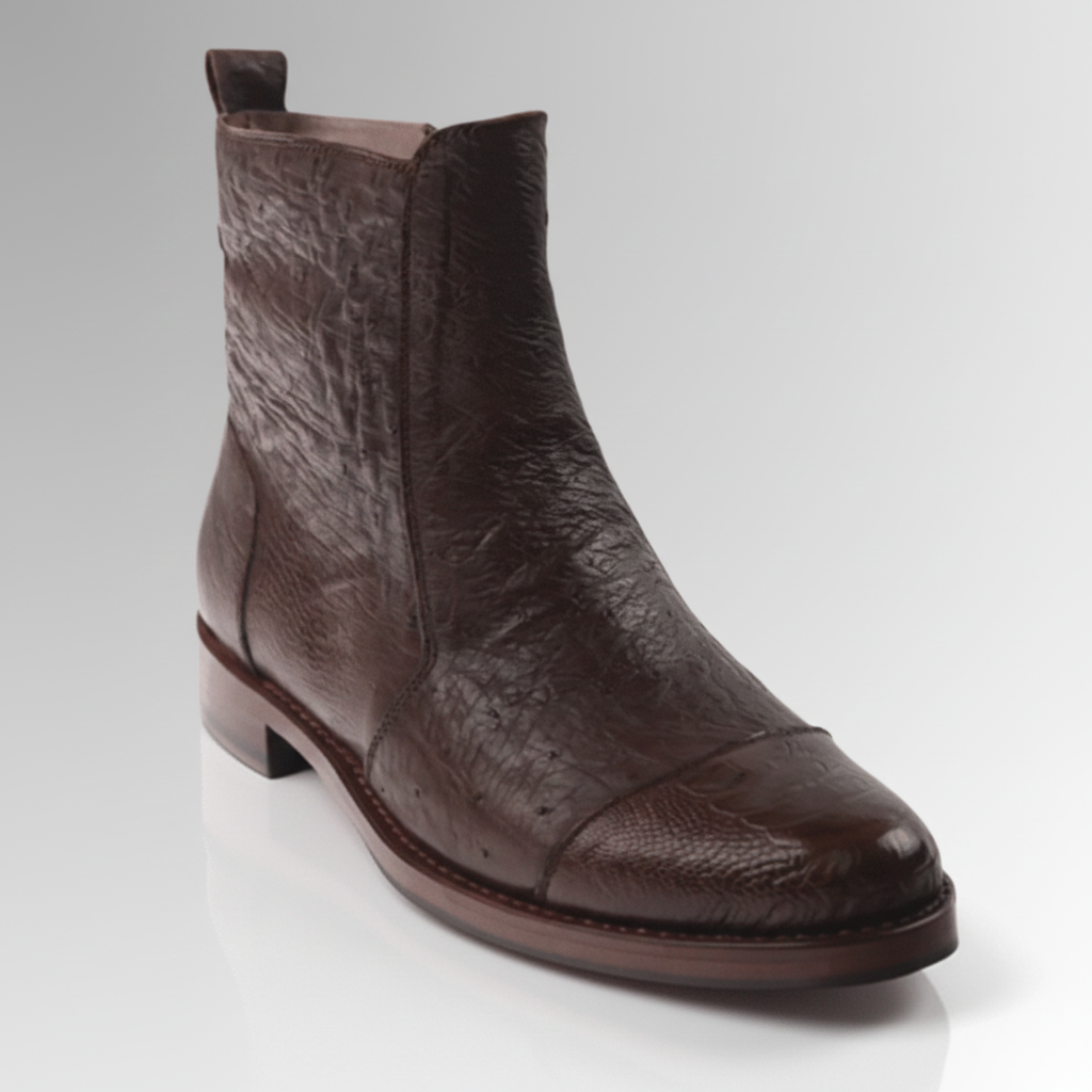 Ostrich Skin Ankle Boots