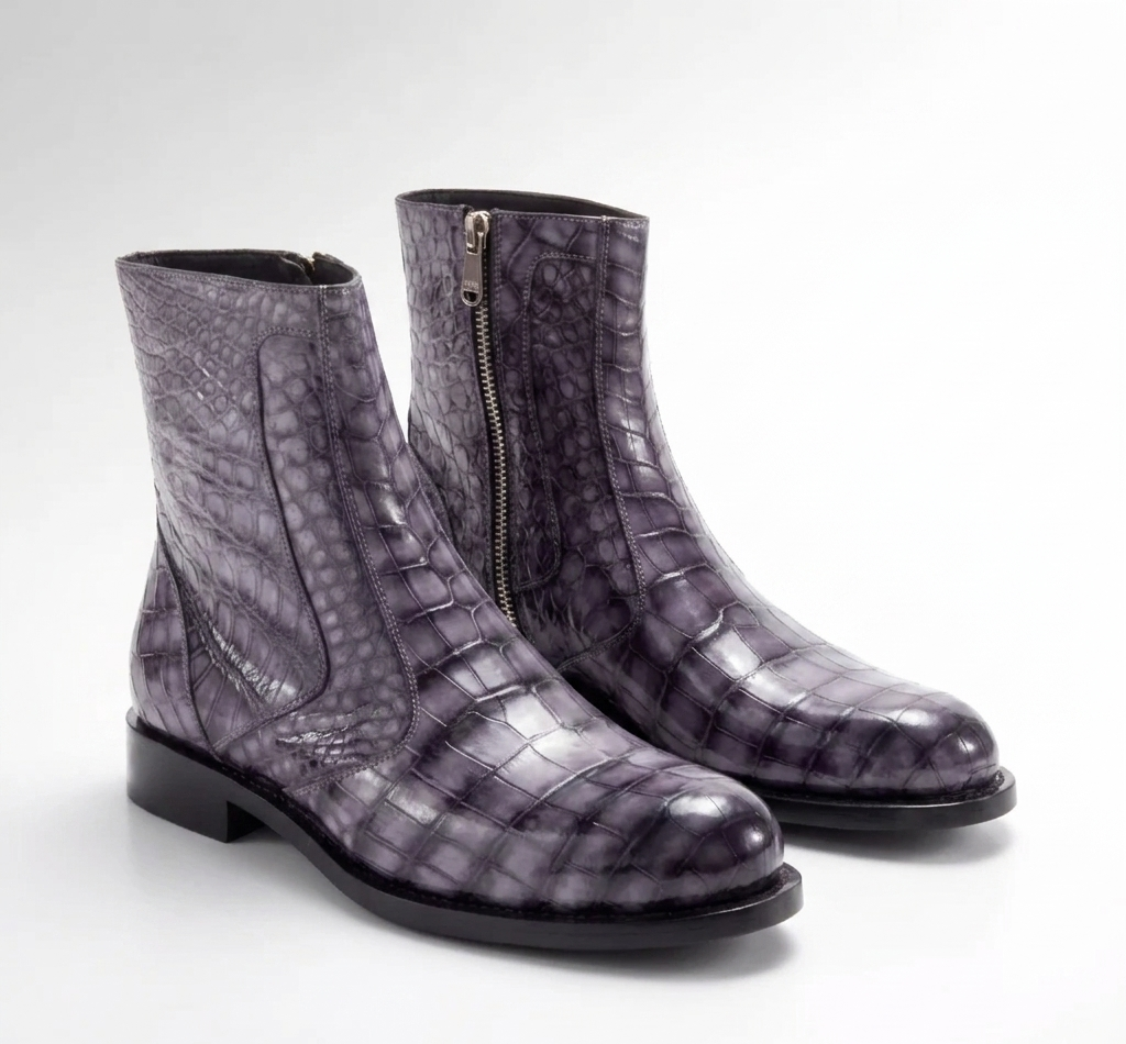 Handpainted Alligator Leather Round Toe Boots