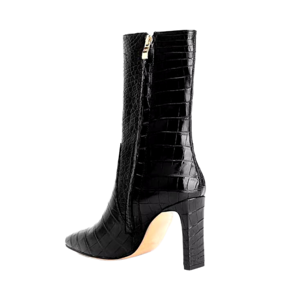 Black Crocodile Belly Skin Mid-Calf Boots