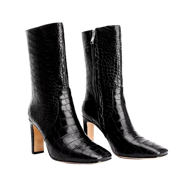 Black Crocodile Belly Skin Mid-Calf Boots