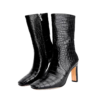 Black Crocodile Belly Skin Mid-Calf Boots