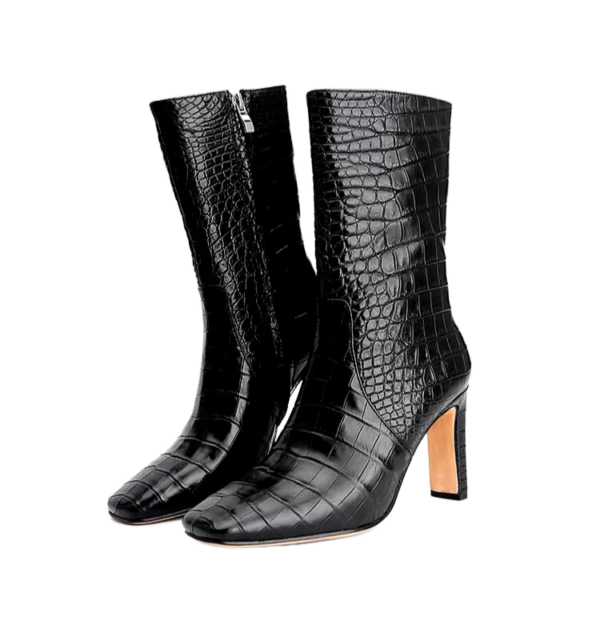 Black Crocodile Belly Skin Mid-Calf Boots