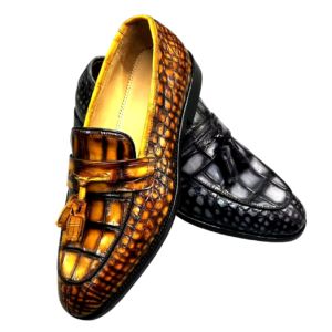 crocodile skin penny loafers with tassel