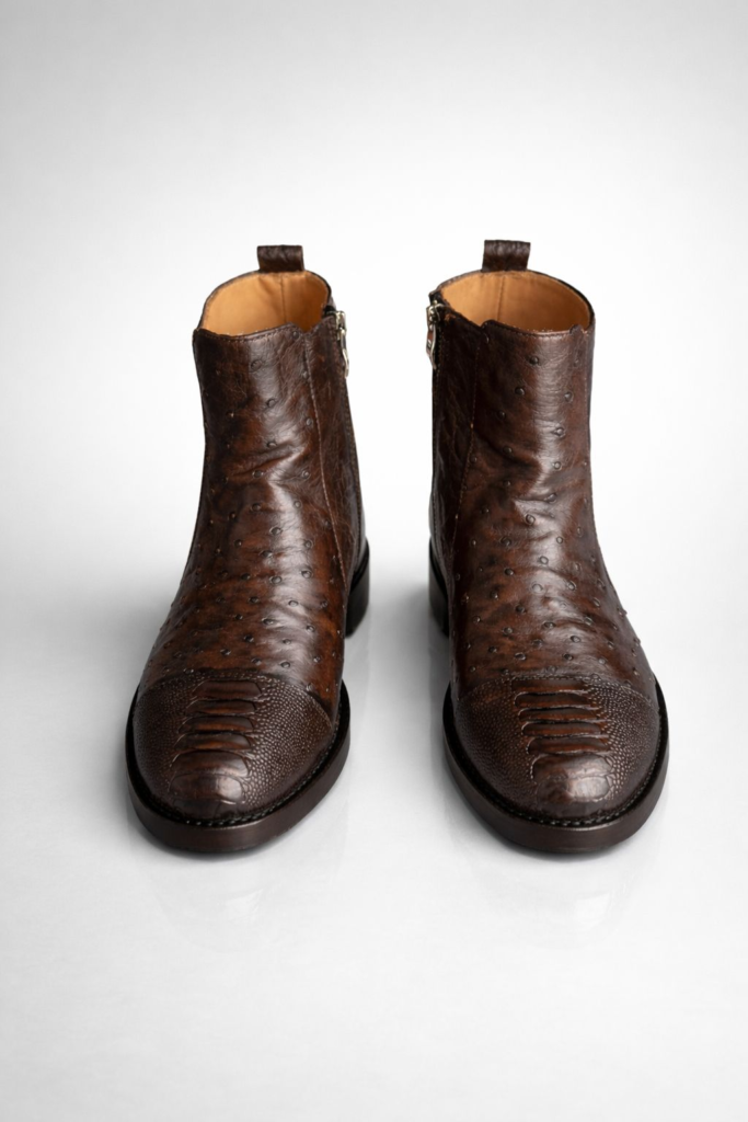 Ostrich Skin Ankle Boots