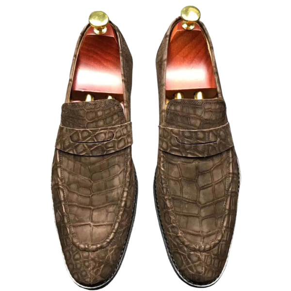 Suede Crocodile Skin Loafers