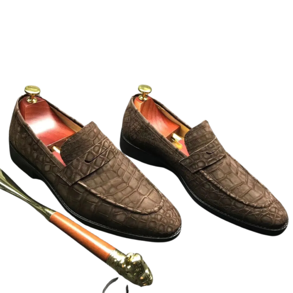 Suede Crocodile Skin Loafers