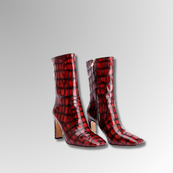 Red Crocodile Skin Mid-Calf Boots