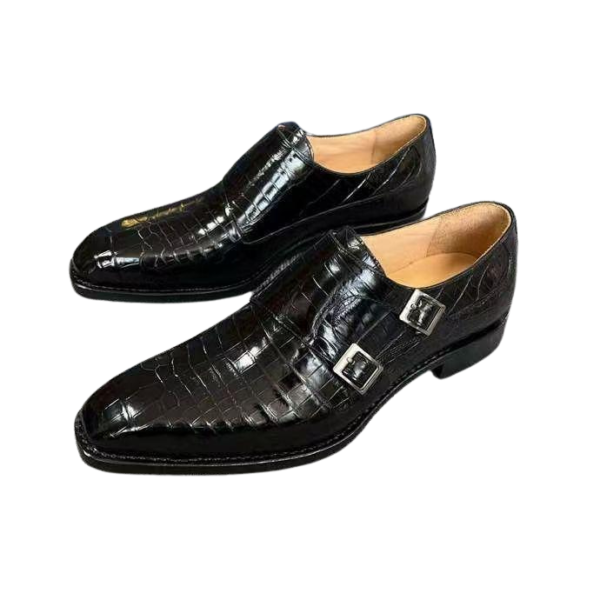 Crocodile Skin Double Monk Strap Shoes