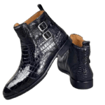 Double Strap Crocodile Skin Ankle Boots