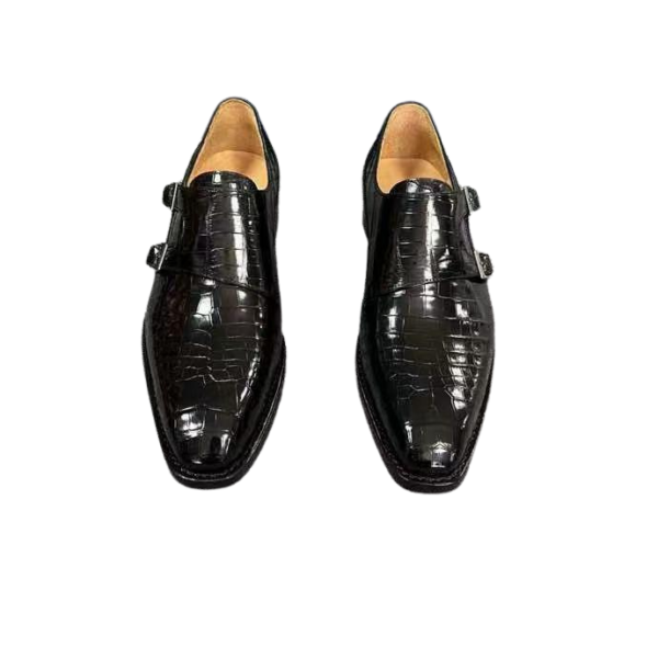 Crocodile Skin Double Monk Strap Shoes