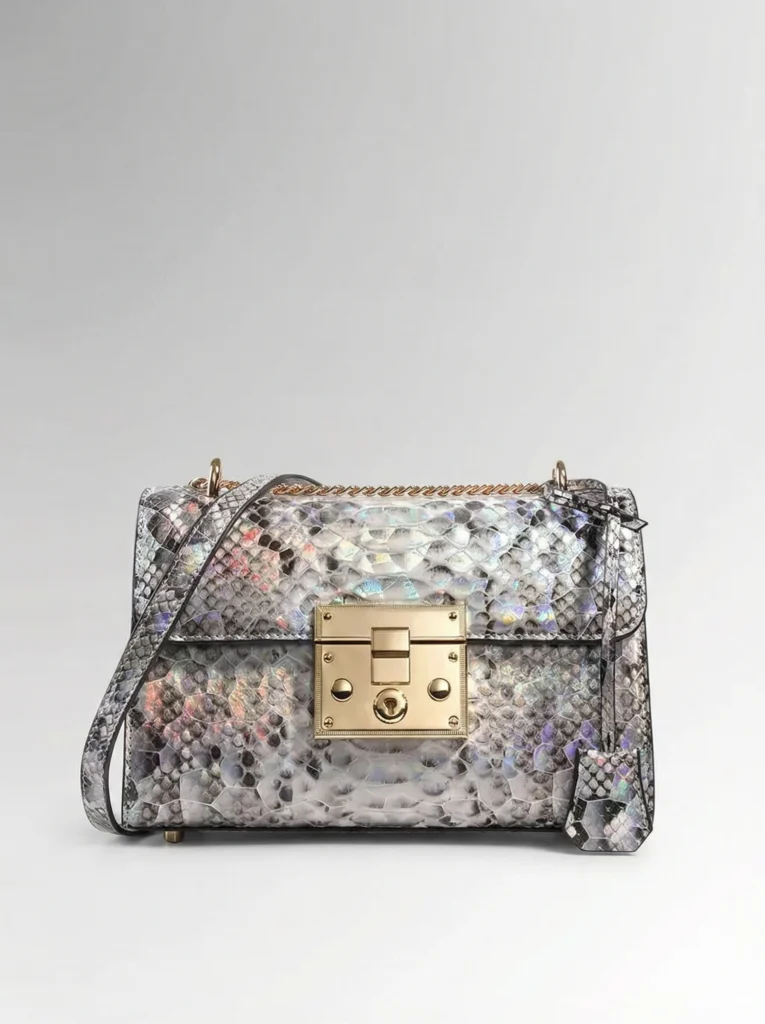 Python Skin Lock Flap Bag