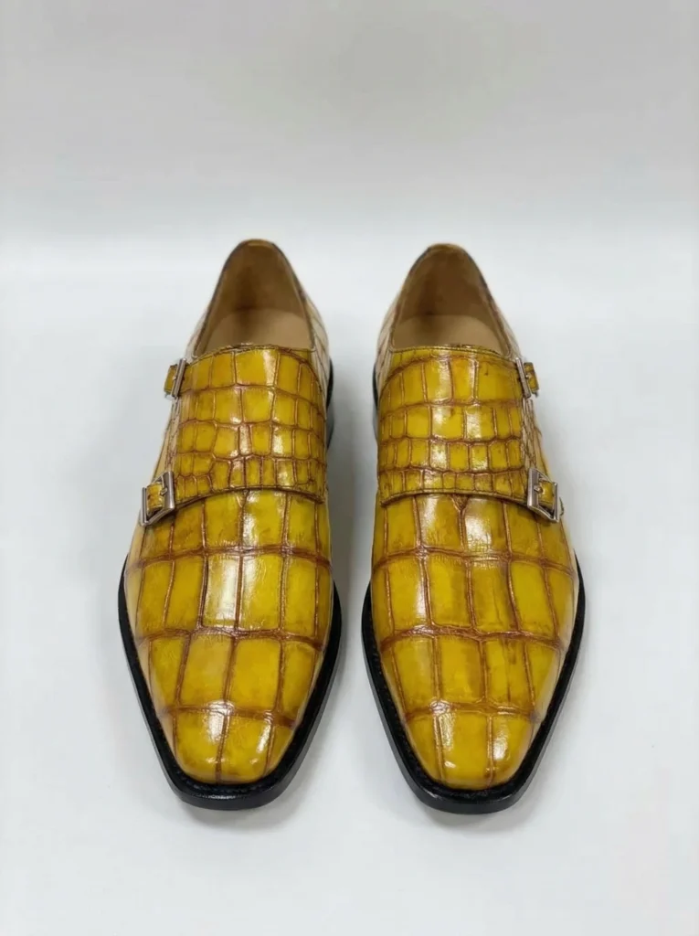 Alligator Skin Shoes With Double Buckle Strap