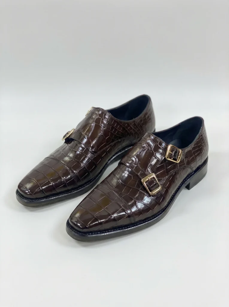 Crocodile Skin Double Buckle Oxford Shoes