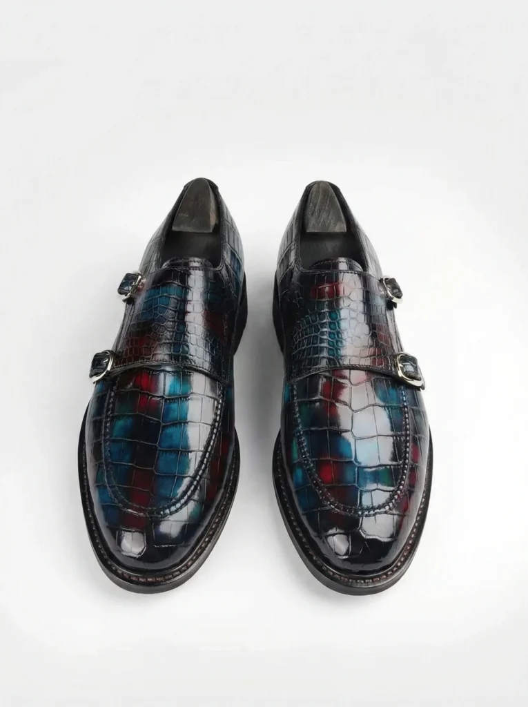 Brushed Alligator Skin Double Monk Strap Shoes