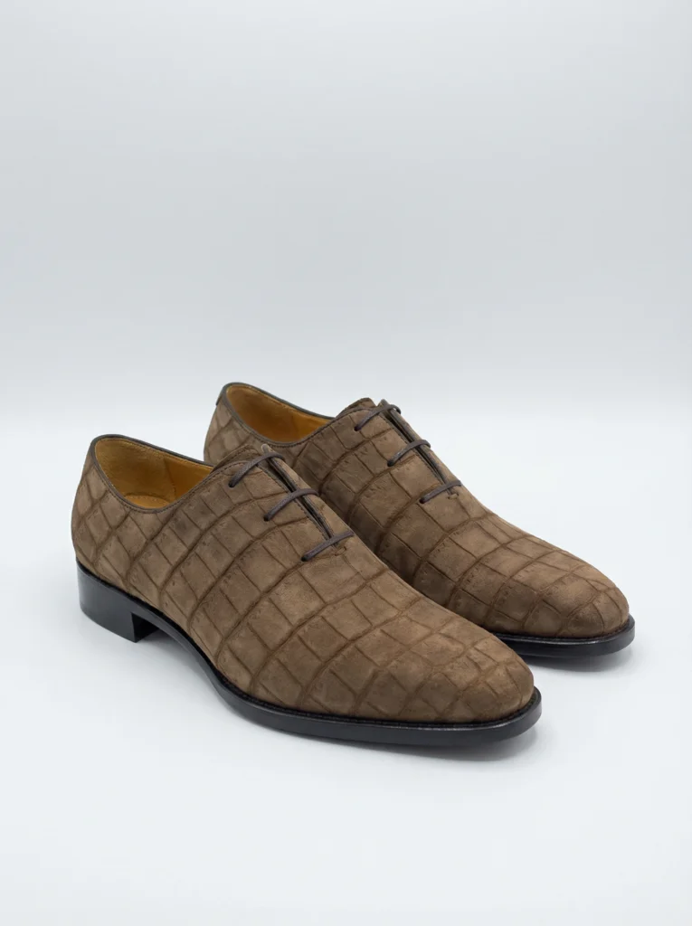 Brown Alligator Skin Suede Oxford Shoes