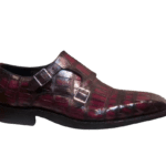 Burgundy Crocodile Skin Double Monk Strap Shoes-alt2