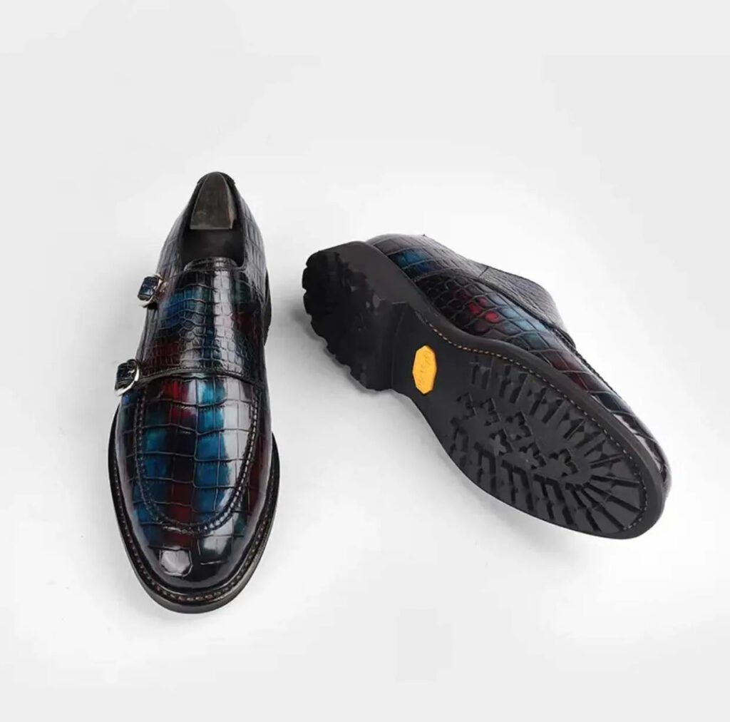 Brushed Crocodile Skin Double Monk Strap Shoes-alt6