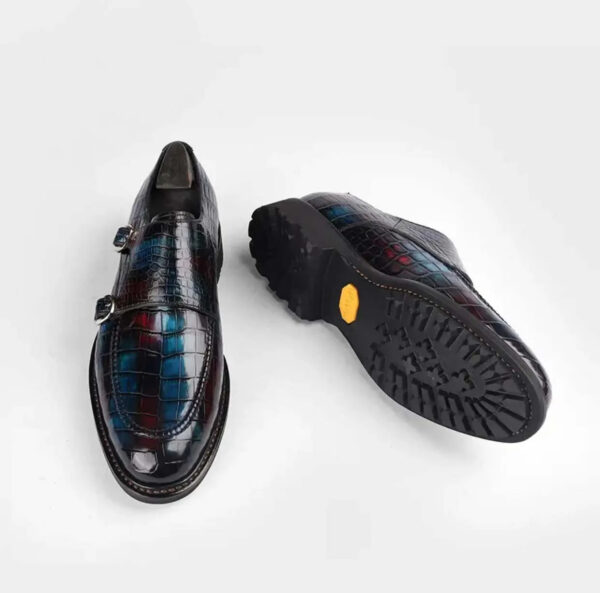 Brushed Crocodile Skin Double Monk Strap Shoes