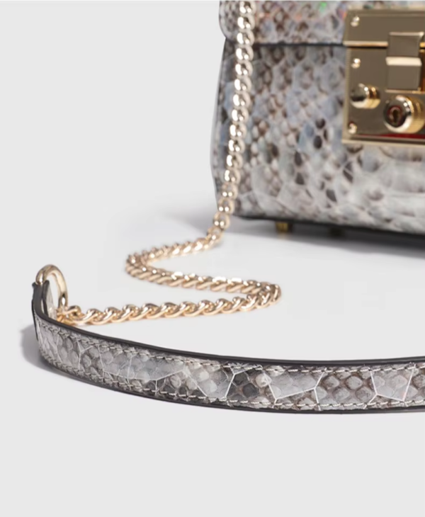 Python Skin Lock Flap Bag