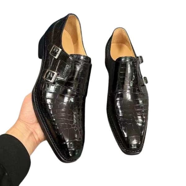 Crocodile Skin Double Monk Strap Shoes