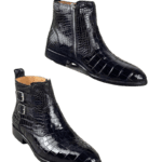 Double Strap Crocodile Skin Ankle Boots