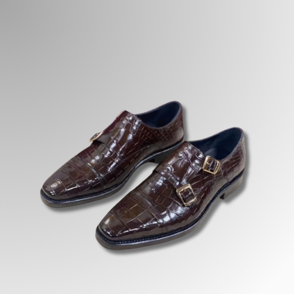 crocodile skin double buckle Oxford shoes