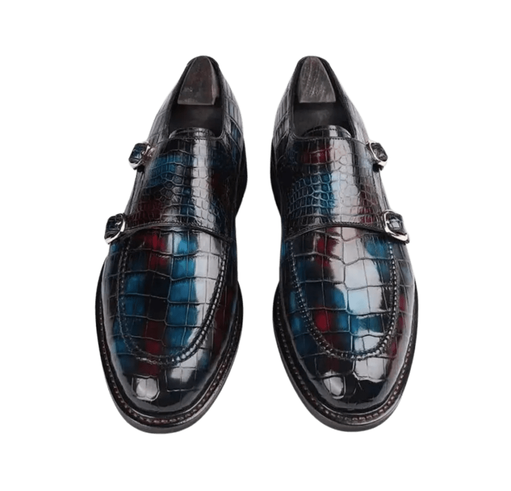 Brushed Crocodile Skin Double Monk Strap Shoes-alt7