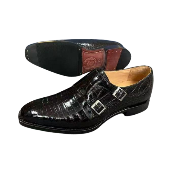 Crocodile Skin Double Monk Strap Shoes