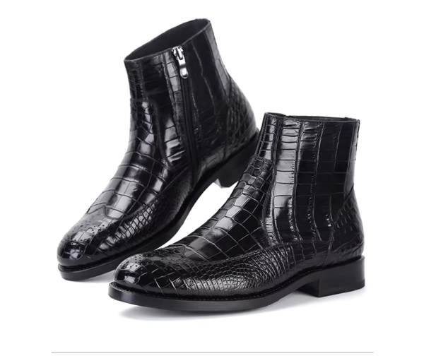 Black Ankle Crocodile Skin Boots