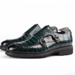 Brushed Crocodile Skin Double Monk Strap Shoes-alt4