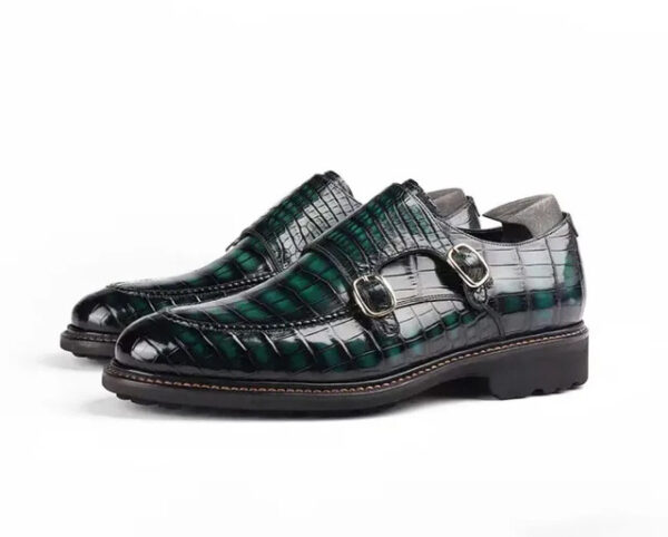 Brushed Crocodile Skin Double Monk Strap Shoes