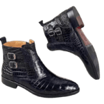 Double Strap Crocodile Skin Ankle Boots