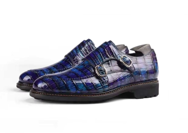 Brushed Crocodile Skin Double Monk Strap Shoes