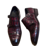 Burgundy Crocodile Skin Double Monk Strap Shoes-alt7