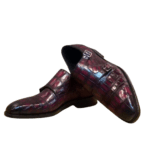 Burgundy Crocodile Skin Double Monk Strap Shoes-alt6