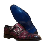 Burgundy Crocodile Skin Double Monk Strap Shoes-alt4